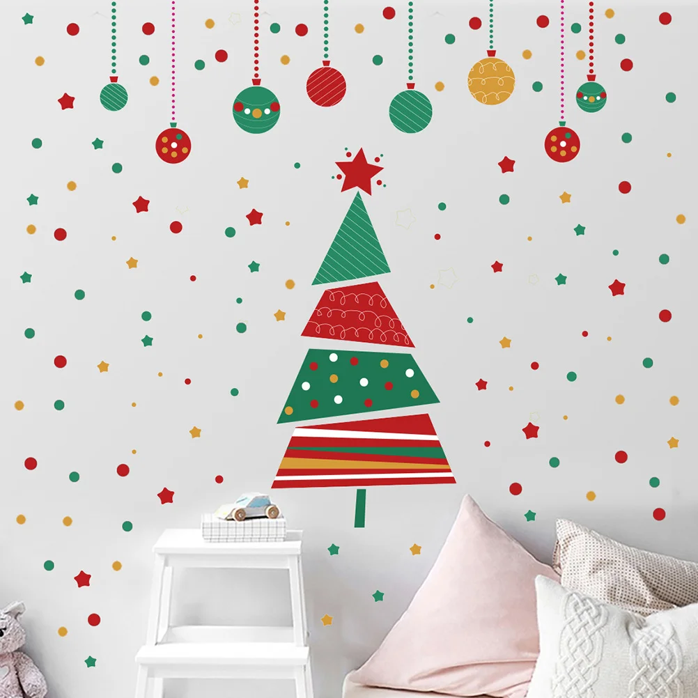

4Pcs Christmas Tree Wall Sticker Colorful Ball Decoration Window Door Self-Adhesive Christmas Party Supplies Sticker