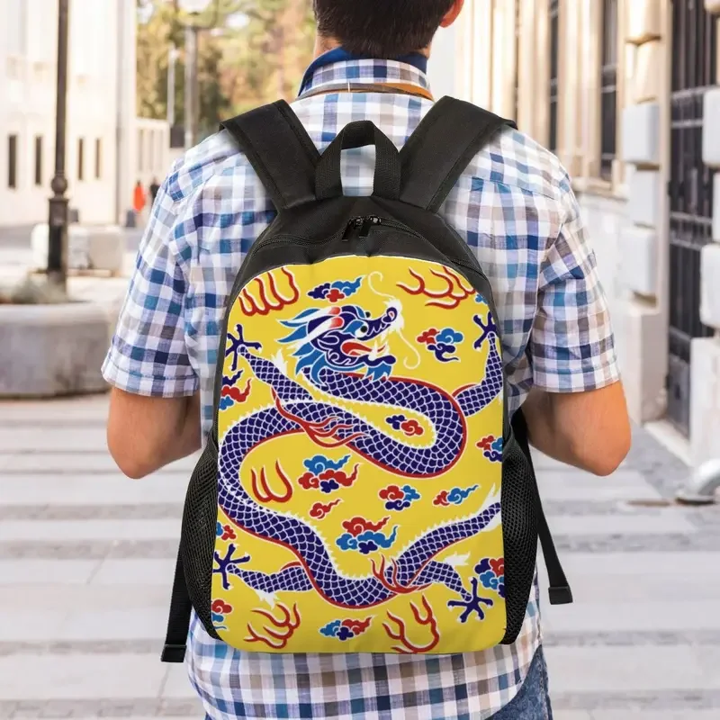 Mochilas de Arte de dragón de estilo chino Vintage para mujeres y hombres, resistente al agua, escuela, universidad, tradición, mito asiático, bolsas de libros estampadas