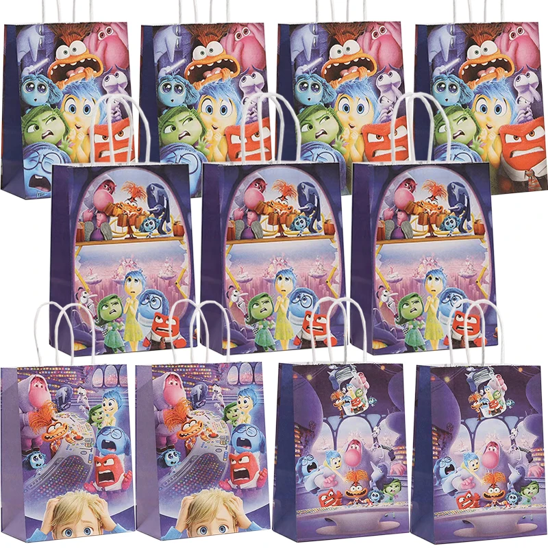 12-60pcs Inside Out 2 Themed Party Gift Bags with Handle Cartoon Candy Treat Bas Baby Shower Kids Birthday Party Favor Bag Decor