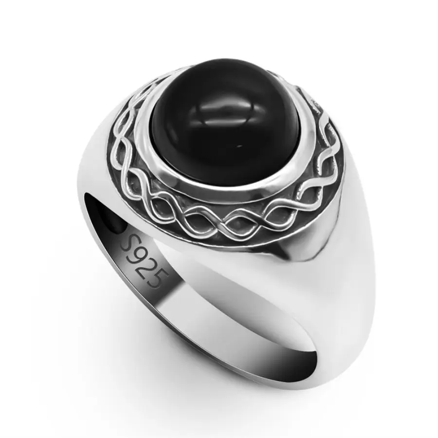 Wholesale New Design Black Natural Stone Turkish Ring Men Silver 925 Muslim Ring Sterling Men Male