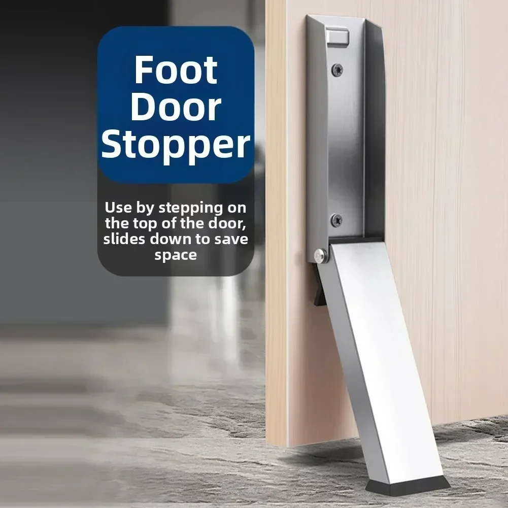 Stainless Steel Automatic Door Stopper With Retractable Foot Operated Space Saving Design For Home Windproof Protection