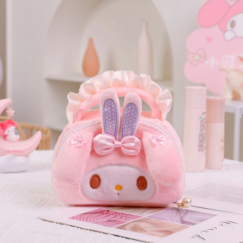 My Melody Plush Handheld Cosmetic Bag Portable Travel Toiletries Bag Makeup Brush Lipstick Camera Storage Bag Teen Gift
