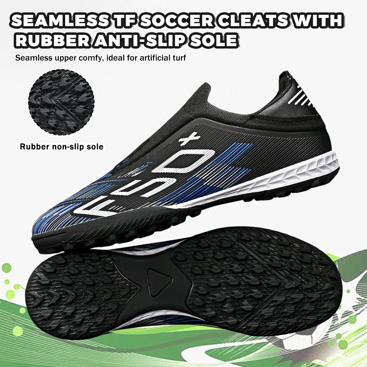 Adult TF Football Cleats, Wear-resistant Turf Rubber Sole, Lightweight PU Soccer Shoes for Men Outdoor Grass Match