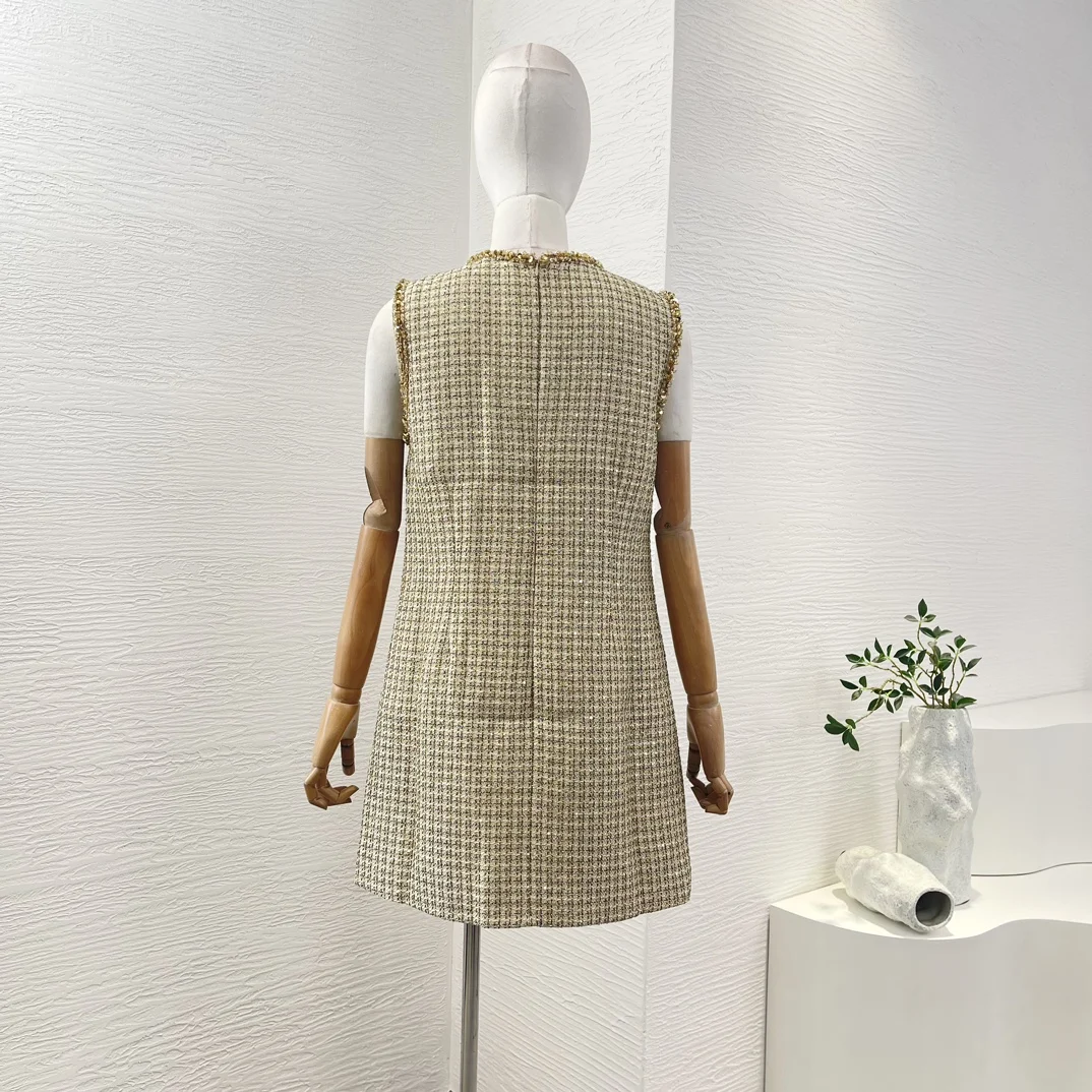 Mini Robe en Tweed localité à Paillettes pour Femme, Qualité Supérieure, Nouvelle Collection 2024