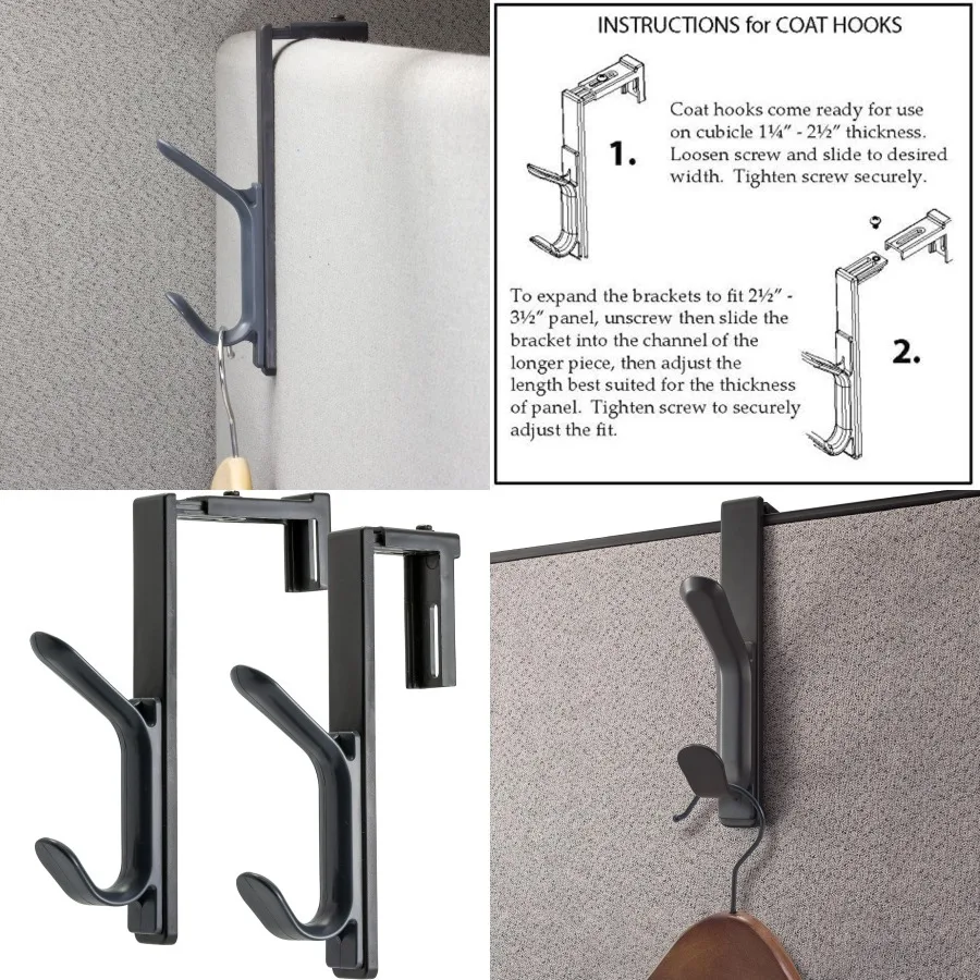 

Двойные крючки для кабинных панелей Регулируемые Идеально подходят для офиса и домашнего использования Прочная черная отделка в комплекте из 2 штук с безопасностью