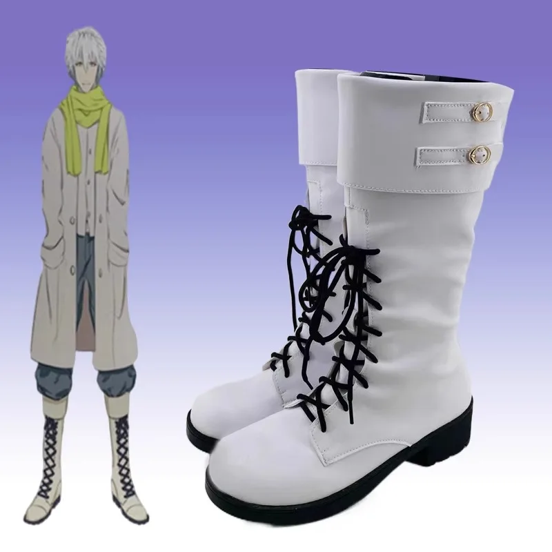 

JP Anime DRAMAtical Murder Dmmd Clear Cosplay Shoes Handmade Leather White Costume Boots