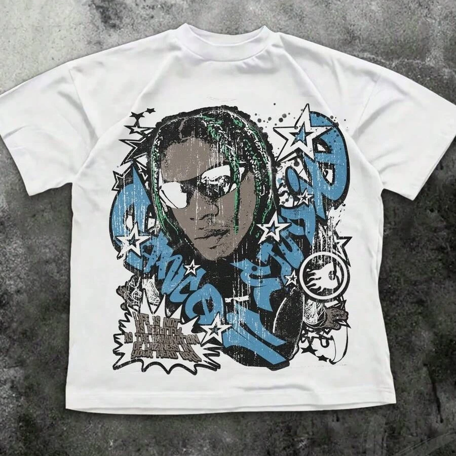 

Мужская и женская осенняя одежда с принтом граффити, круглым вырезом и короткими рукавами, повседневная футболка из чистого хлопка с принтом в стиле Y2k, уличная одежда