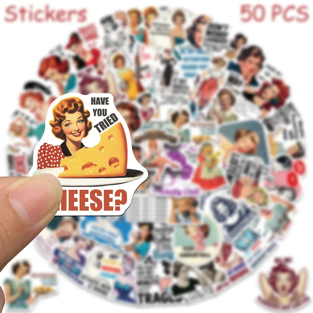50 Stück Retro-Aufkleber mit weiblichen Zitaten für Laptop, Sammelalbum, Gepäck, Kühlschrank, Gitarre, DIY, ästhetische, wasserfeste Aufkleber – Detail 6