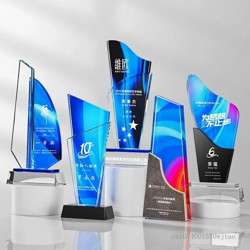 كأس كريستال إبداعي مخصص، طباعة ملونة، نحت، تذكار جوائز فريق الموظف الممتاز، وسام تزيين المنزل، قطعة واحدة