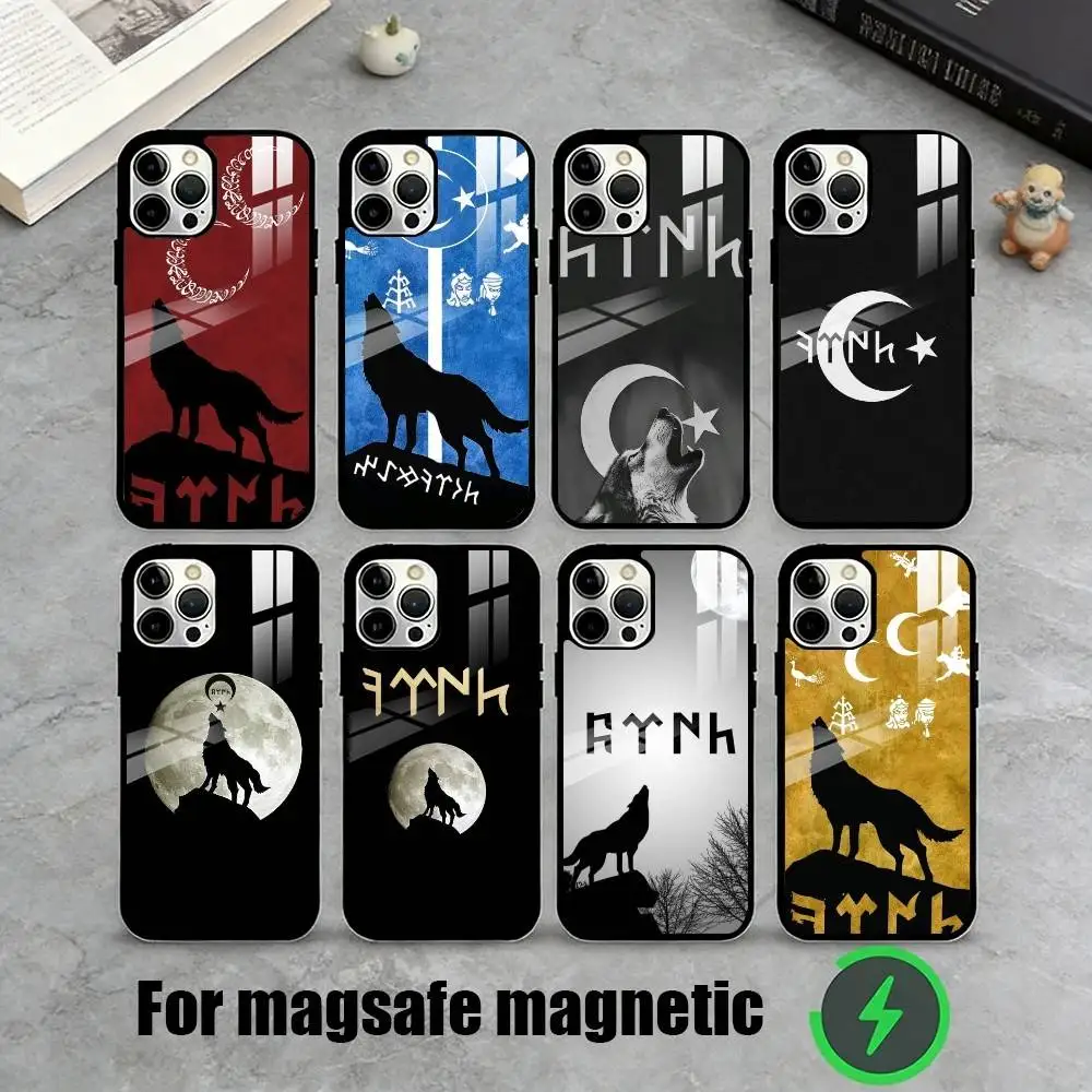 

T-Turk Wolf Turkey Flag Phone Case For iPhone17,16,15,14,13,12,11 Plus,Pro Magnetic For Magsafe Wireless Charging