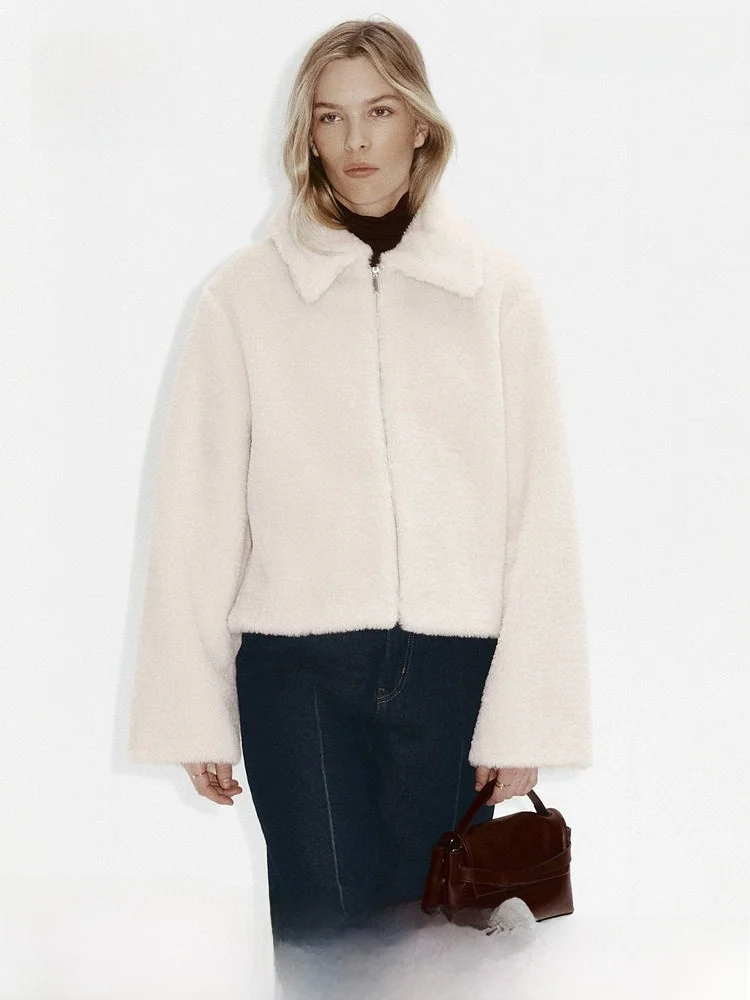 

H&M Зимняя женская пушистая куртка 323059, облегающая женская верхняя одежда из полиэфирного волокна с меховым покрытием, простая женская верхняя одежда