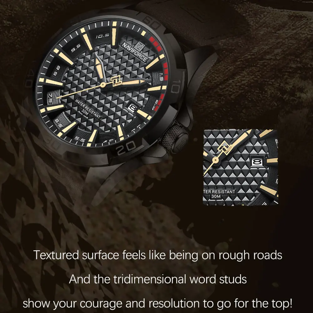 NAVIFORCE Men's Casual Sport Military Quartz Calendar Wrist Watch for Men Leather Water Resistant Clock Relogio Masculino NF8023
