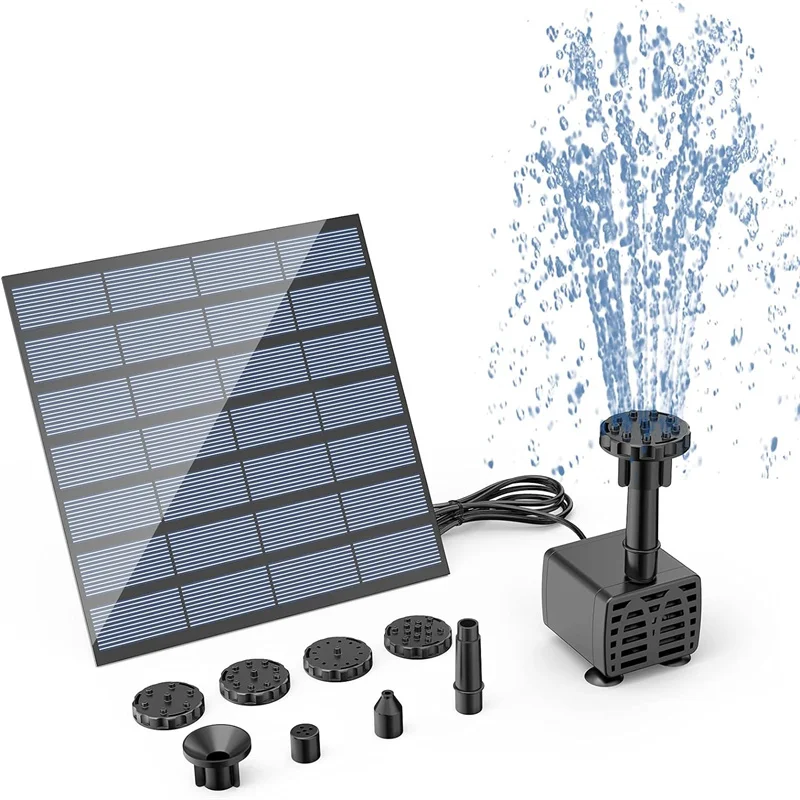 DIY Outdoor Solar Water Pump Kit, Solar Fountain Pump with 6 Nozzles for Birdbaths, Ponds, Gardens, Fish Tanks