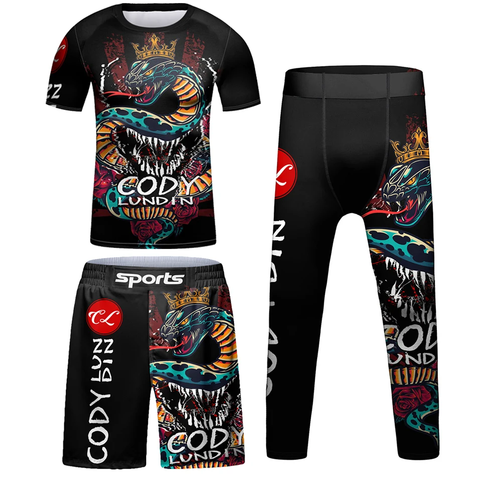 New Jiu Jitsu T-shirt+Pant Rashguard MMA For Kid 4Pcs/set Bjj Boxing Jerseys Children Sport Muay Thai Shorts Compression Tights