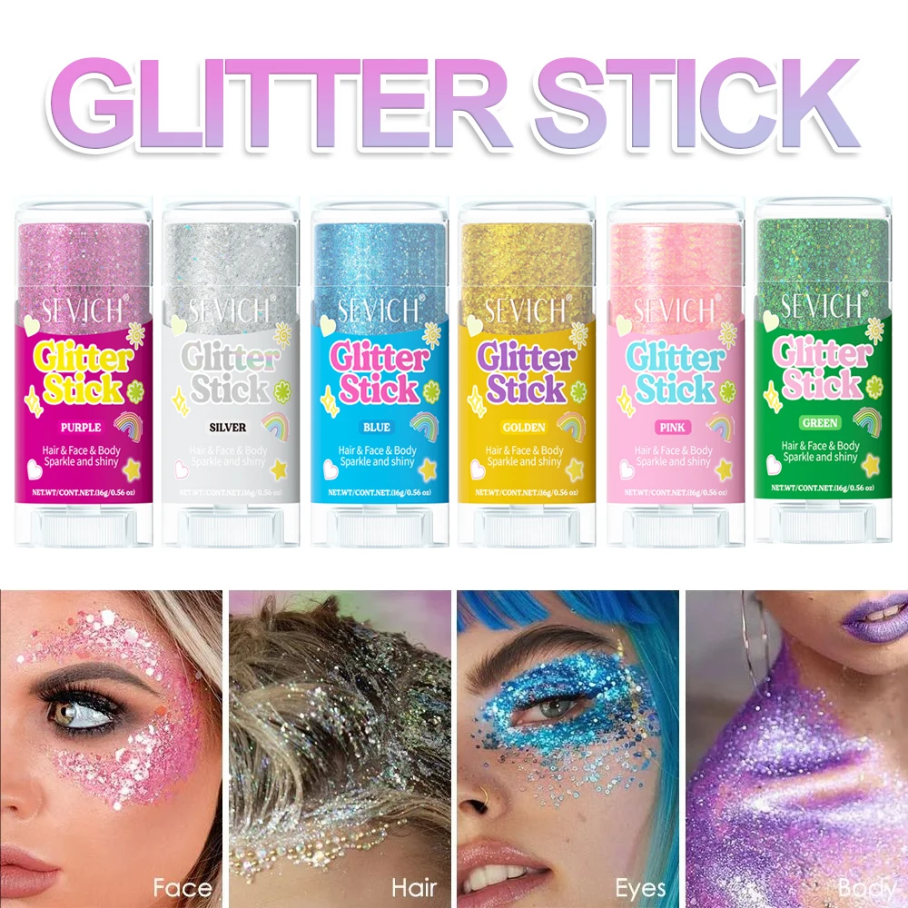 Hair Glitter Stick Sparkling Gel Highlighter Stick Sequin Body Face Makeup Glitter Gel Party Cosmetic Stick Glossy Shiny Sequins