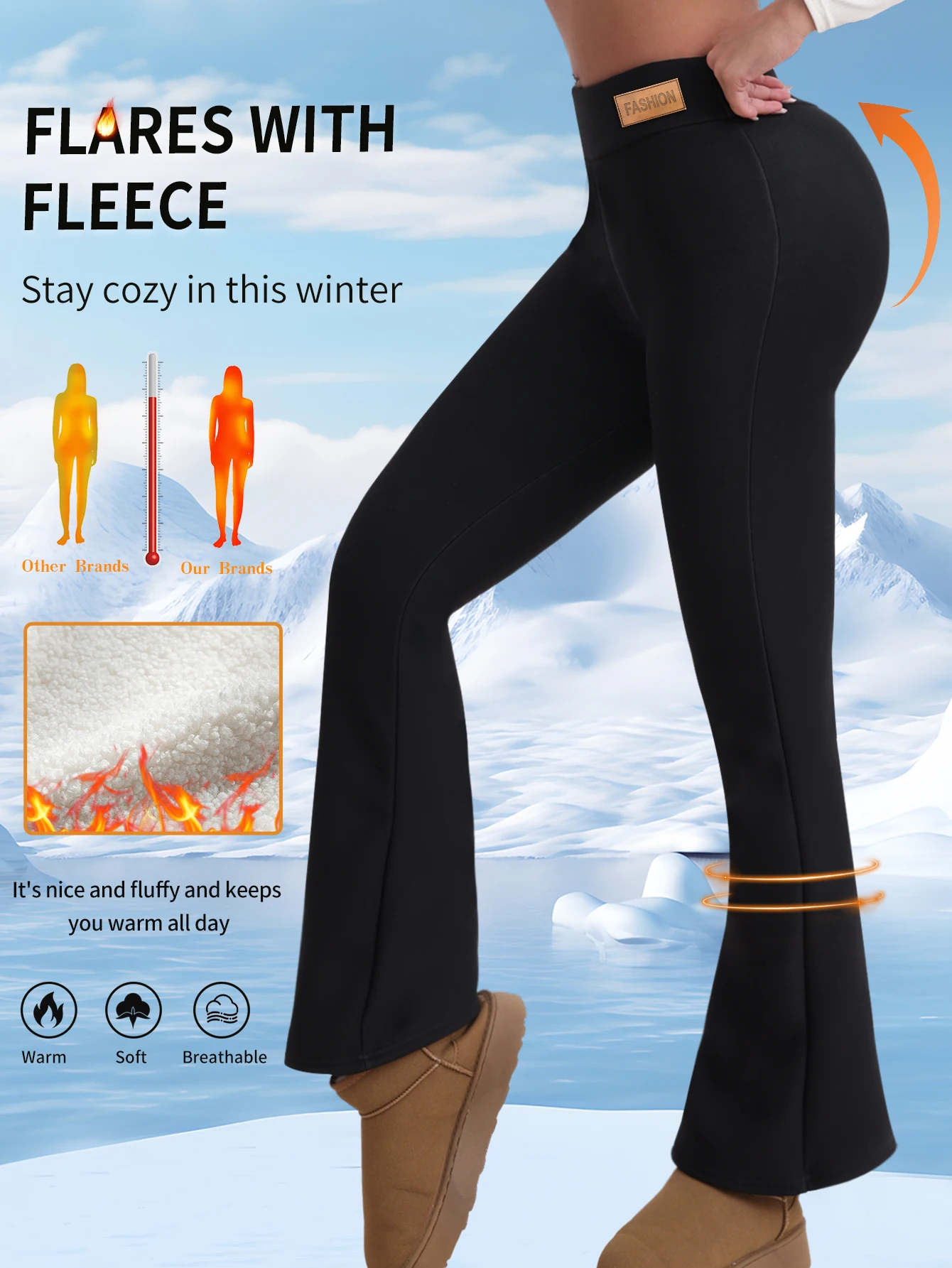 Fleece lined pants, women's yoga pants, women's thermal pants, high waisted flared winter leggings, suitable for cold winter