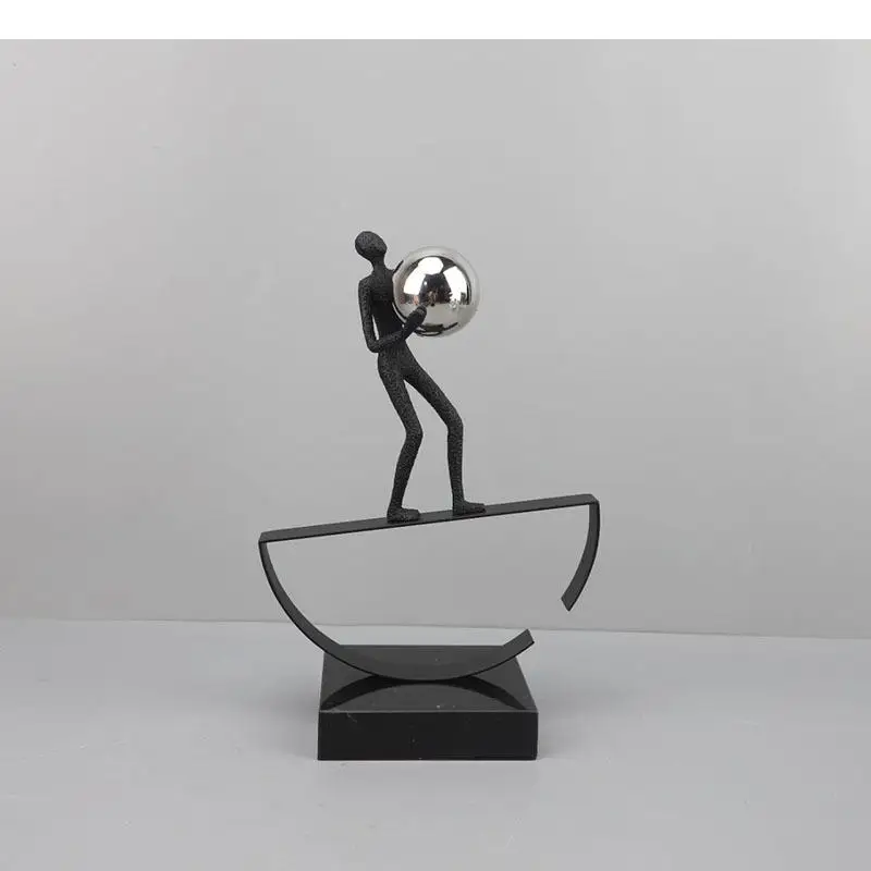 Silver Ball Sportsman Figures Sculpture Alloy Crafts Desk Decoration Character Statue Abstract Ornaments Modern Home Decor