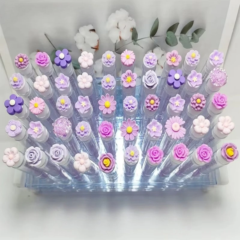 Flower Tube Eyelash Brush Set, Reusable Mascara Wand with Crystal Bottle, Dustproof Lash & Brow Spoolie Storage Tubes for Makeup