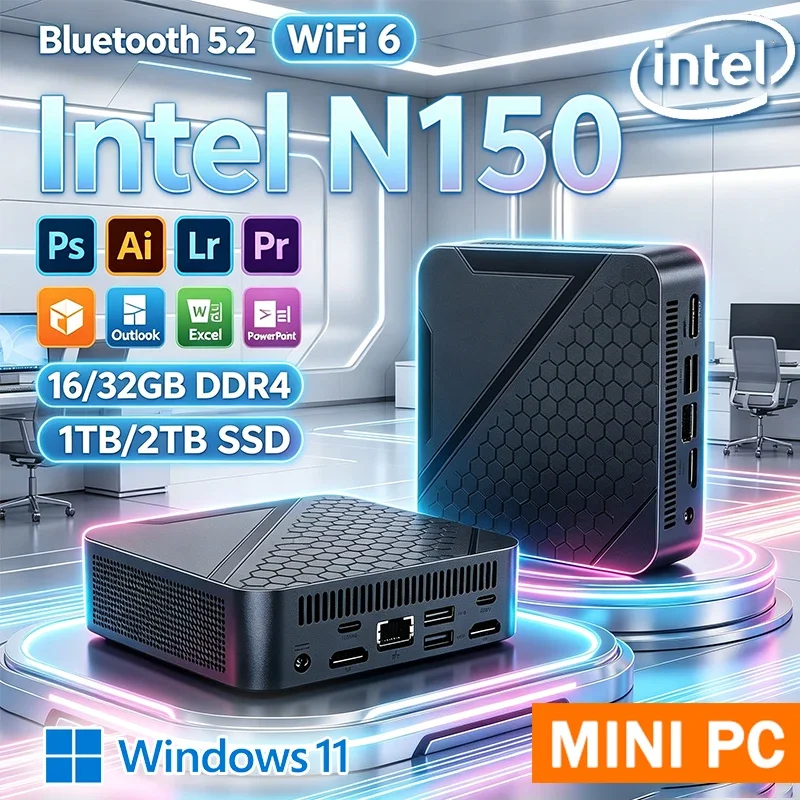 Intel N150 Multi-purpose Mini PC 16GB 32GB RAM 1TB‑2TB SSD WiFi 6 Bluetooth5.2 4K 60Hz Portable Gaming Office Study Computer