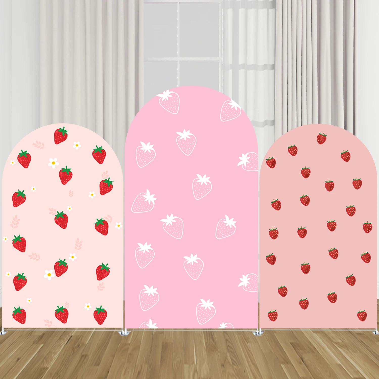 

Strawberry Arch Backdrop Cover,Arched Stand Cover, Girl Birthday Baby Shower Party Decor Props,Double-sides-Elasticity-Washable