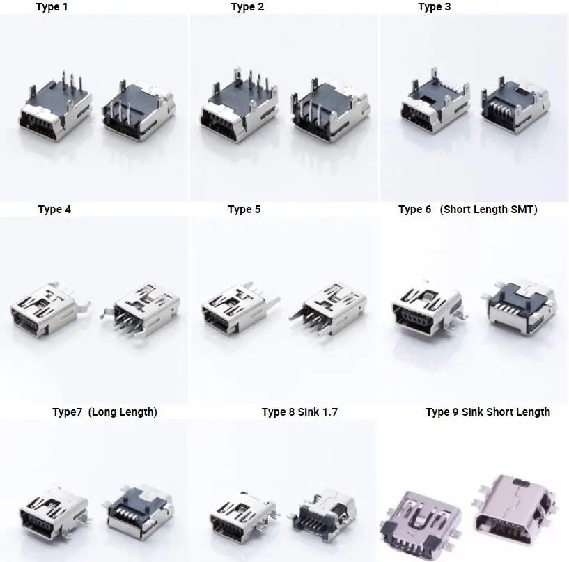 10Pieces Mini USB Connector B Type USB 2.0 Jack 5pin SMT DIP PCB Board Sink 1.7 USB Socket Female Jack 2.0