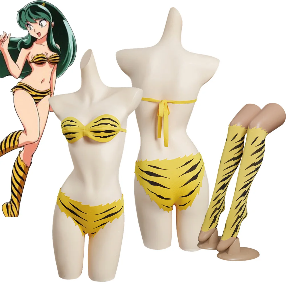 

Аниме Urusei Yatsura Lum Invader, карнавальный костюм, бикини в тигровую полоску, купальник, женский купальник Ataru Moroboshi, наряд на Хэллоуин