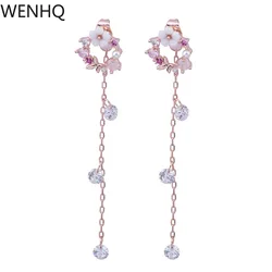 Wenq-女性用イヤリング,韓国風キュービックジルコニアフラワー,前髪留め,女性用ステートメント用,ドリルされていないイヤリング,新品