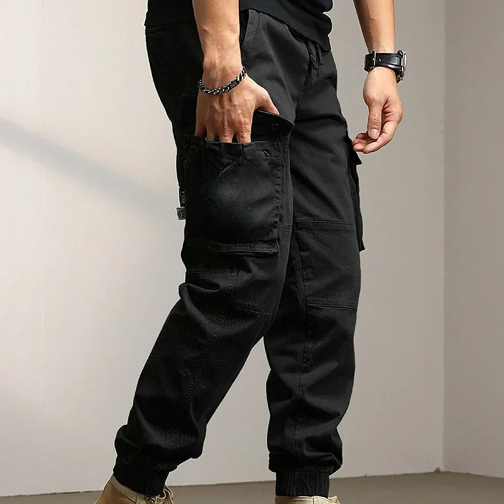 Pantalon Cargo uni pour hommes, coupe ample, décontracté, à bandes à la cheville, adapté au printemps et à l'automne, gris, noir, vert