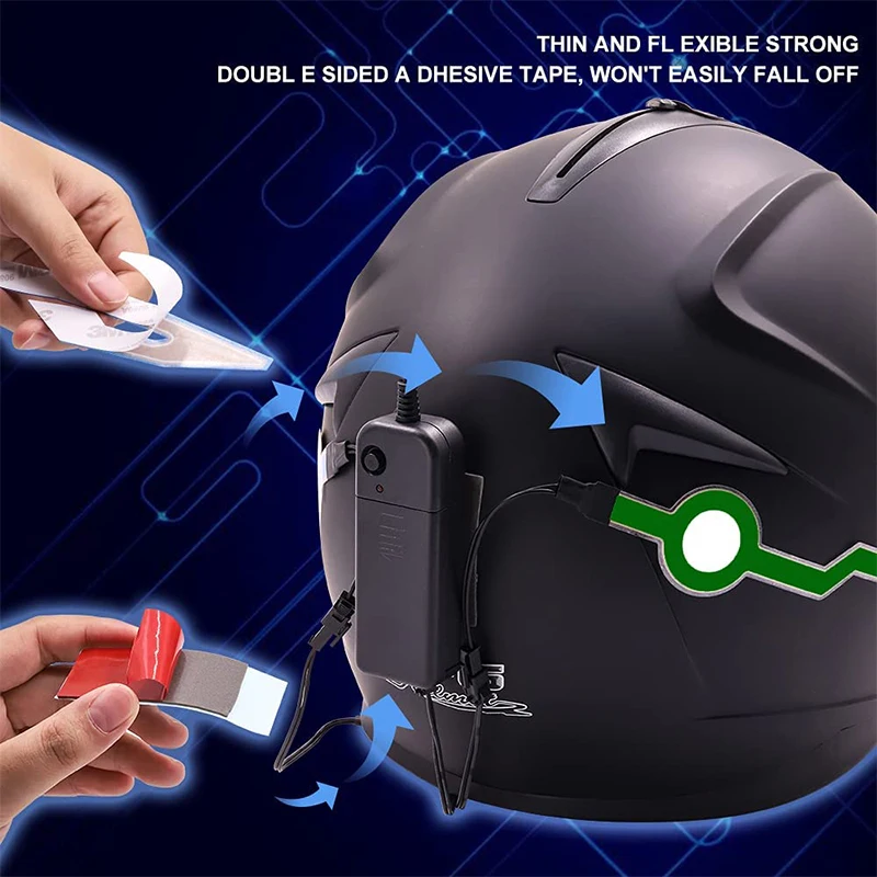 Kit de casque de moto étanche, bande de lumière froide LED, Signal de conduite, bande EL, lumières d'avertissement clignotantes, pour la nuit