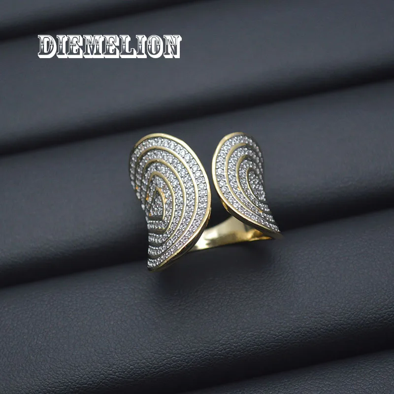 Luxury Two Tone Full Pave Cubic Zirconia Rings for Women Big Wide Open Rings Wedding Party Newly Design Modern Fashion Jewelry