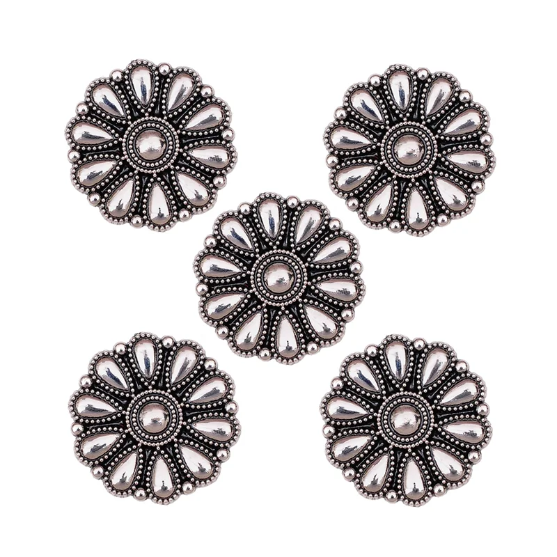 30mm Bright Silver Western Cowboy Horse Saddles Leathercraft Belt Bag Shoe Flower Conchos Buckle Screw Back Decoration Buttons