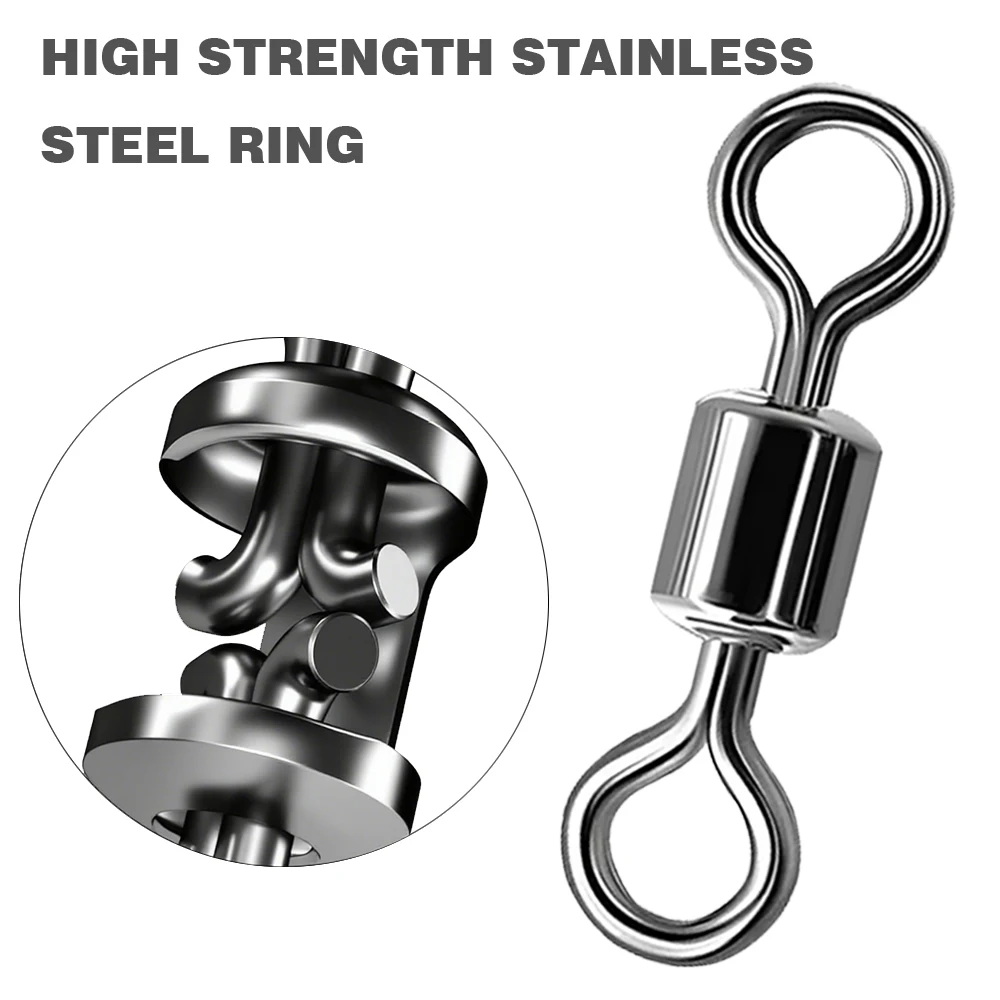 100PCS Stainless Steel Bearing Rolling Connector Rotate Set Saltwater Freshwater Fishing Swivel Tackle Box Lure Line Tool image 4