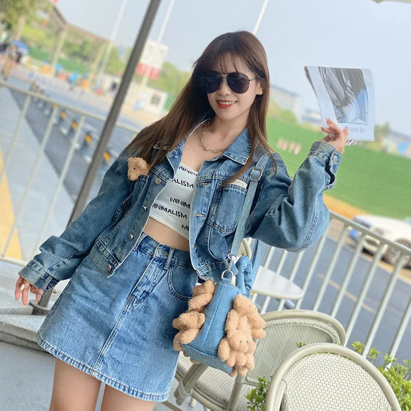 iPinee Wash Denim Retro Crossbody Bag for Women Cute Bear Handbag Elegant Lady Shoulder Bags High Quality