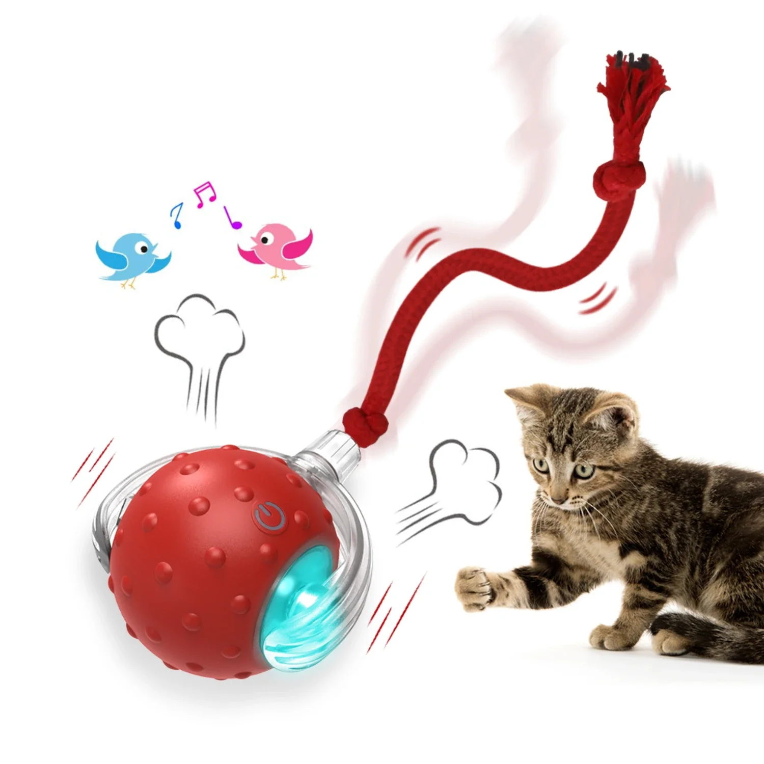 

Interactive and Engaging Long Tail Cat Toy Balls with Chirping Bird Sound - Durable and Fun Kitten Teaser for Stimulating Play -