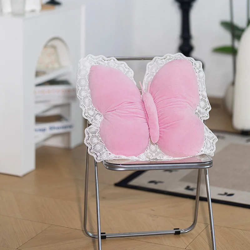 Travesseiro de pelúcia borboleta de renda 55x40cm, almofada de insetos fofos, roxo, branco, rosa, sofá, cadeira, decoração, presente