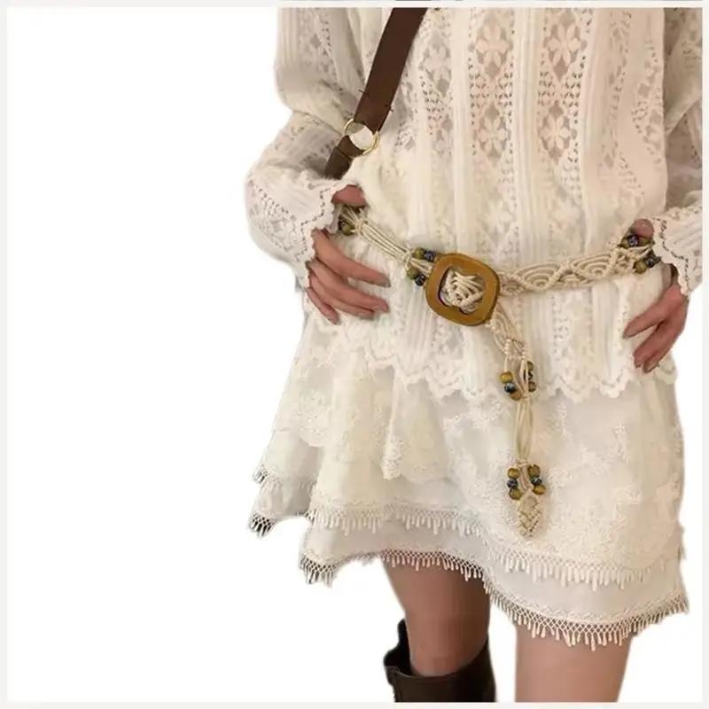 Cinto contas tecido cintura sexy com contas conchas flor para meninas senhoras