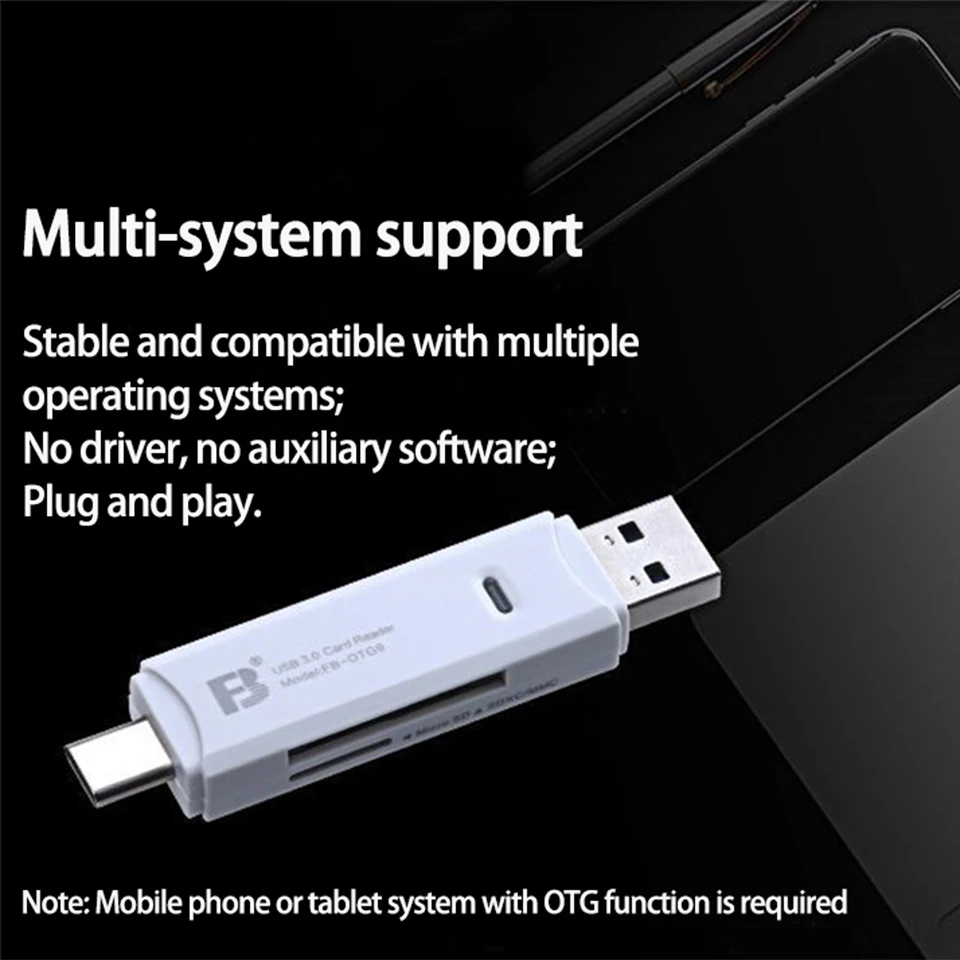 Lector de tarjetas FB-OTG9, ranura para tarjeta SD TF, interfaz USB3.0 tipo C, transmisión de alta velocidad para ordenador Xiaomi, Huawei, tableta Android