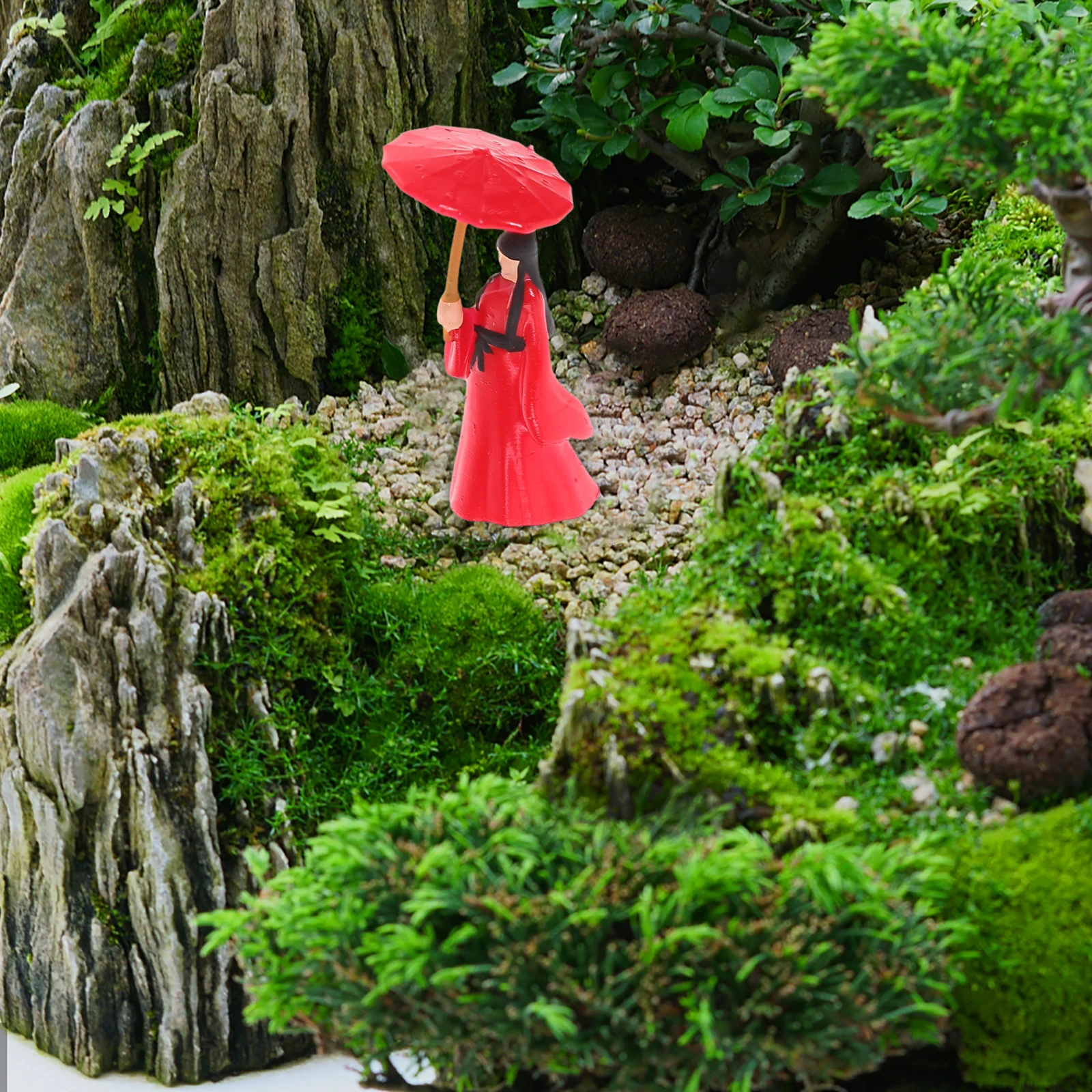 Mini Umbrella Girl Model Ancient Chinese Figurine Decorate Tabletop Resin Statue Garden Red Adornment