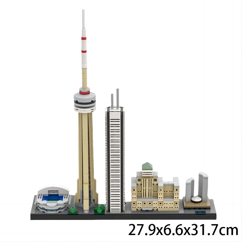 MOC Torre TV canadese Punto di riferimento della città Modello architettonico Street View Toronto Skyline Building Blocks Set Giocattoli per bambini Regalo di compleanno