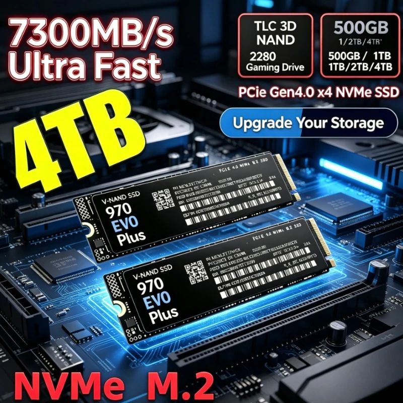 High-Speed 970 EVO Plus NVMe M.2 SSD,7300MB/s PCIe4.0 X4 TLC 3D NAND 2280,500GB-4TB Gaming Solid Disk for PS5 PC & Laptop