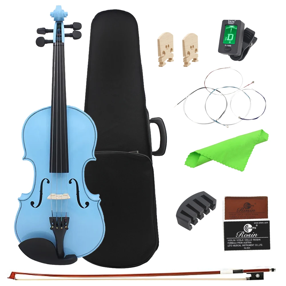 

4/4 Beginners Violin Blue Maple Panel Violin Sets with Case/Bow/Strings/Tuner/Mute/Violin Bridges String Instrument Accessories