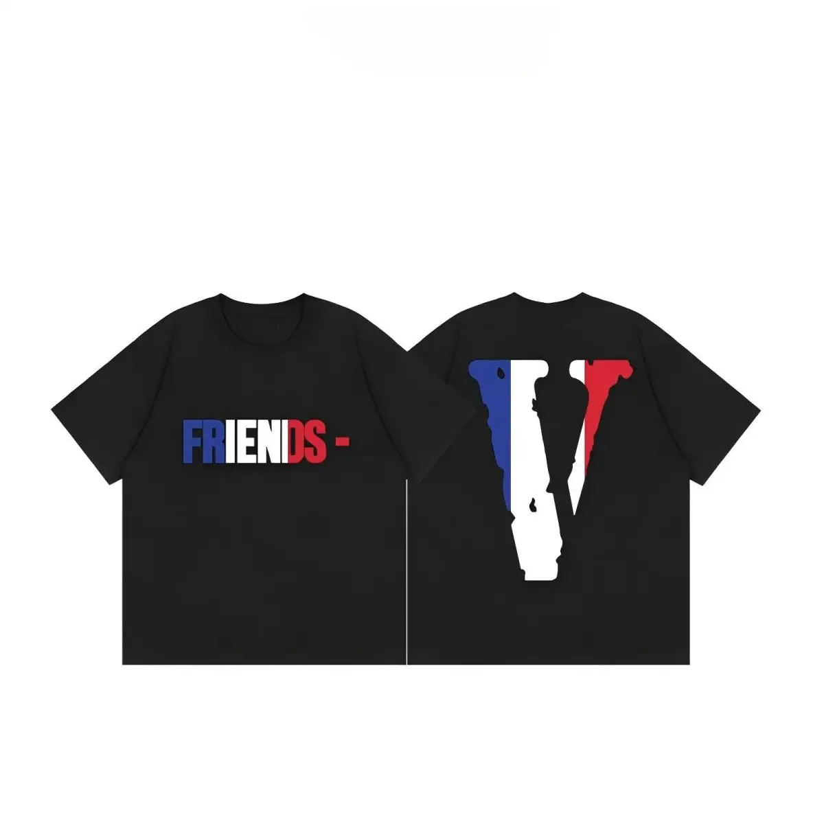 2026 Men Women Red‑White‑Blue Letter Graphic T‑shirt Unisex Double‑Sided Distressed Big V Print Casual Cotton Daily Top