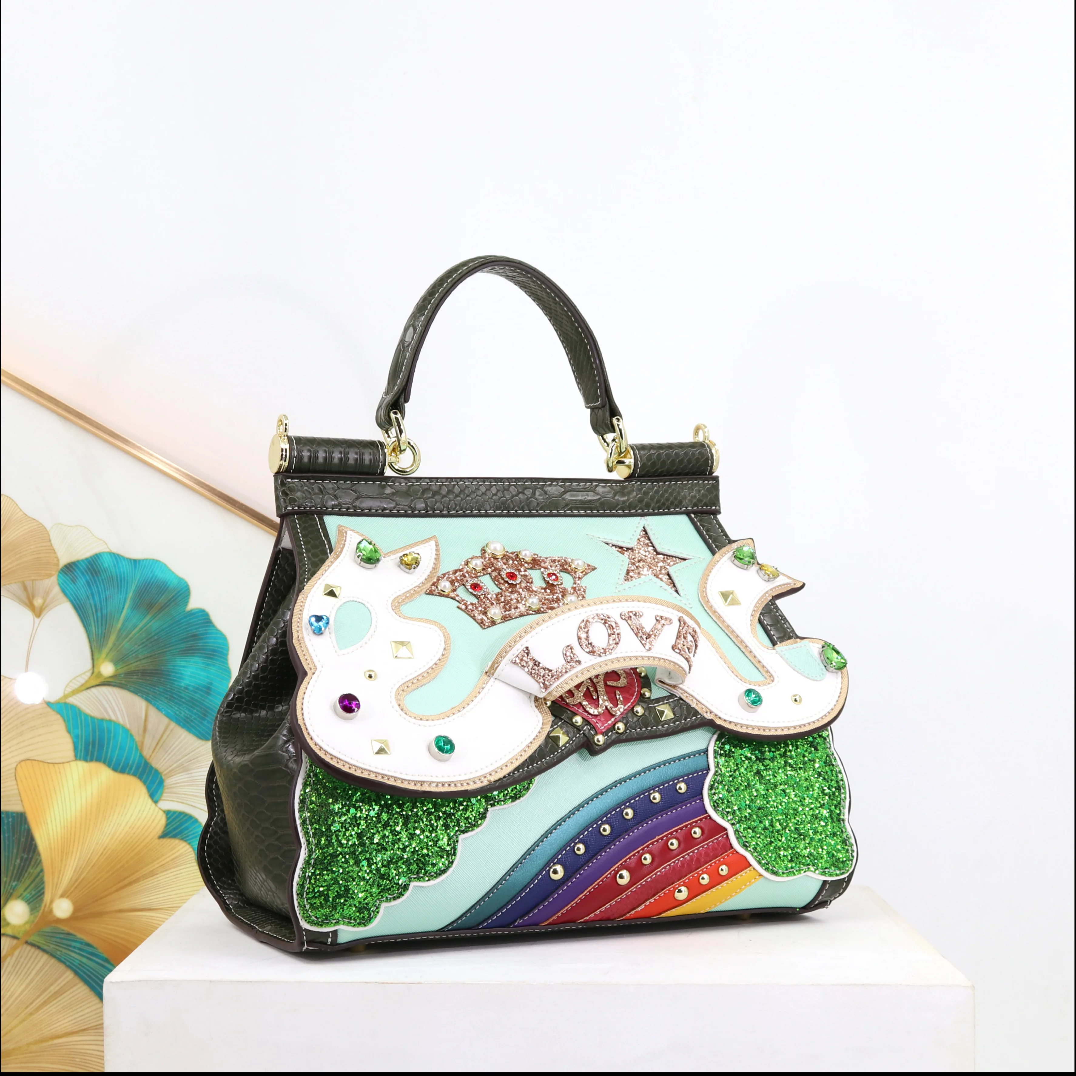 

Top Quality Luxury Woman Designer Bag Party and Daily Hand Bags Diamonds and High Handmade Ladies Cute Handbag Factory 30cm