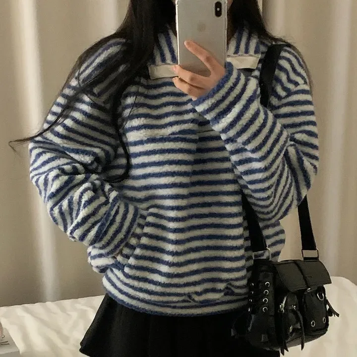 シックな秋冬用プルオーバー、裏地付きカジュアルルーズスウェット、ヴィンテージデザイン、アンチエイジング、高品質、女性用ファッション