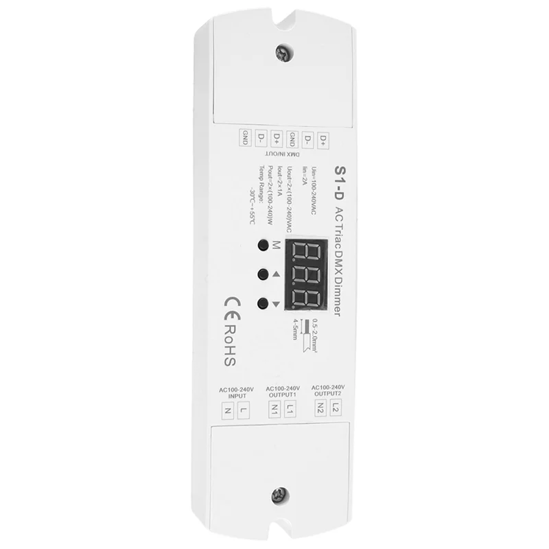 

4X AC100V - 240V 288W 2-канальный светодиодный диммер Triiac DMX, двухканальный выход, кремниевый светодиодный контроллер DMX512, цифровой дисплей S1-D-B61B