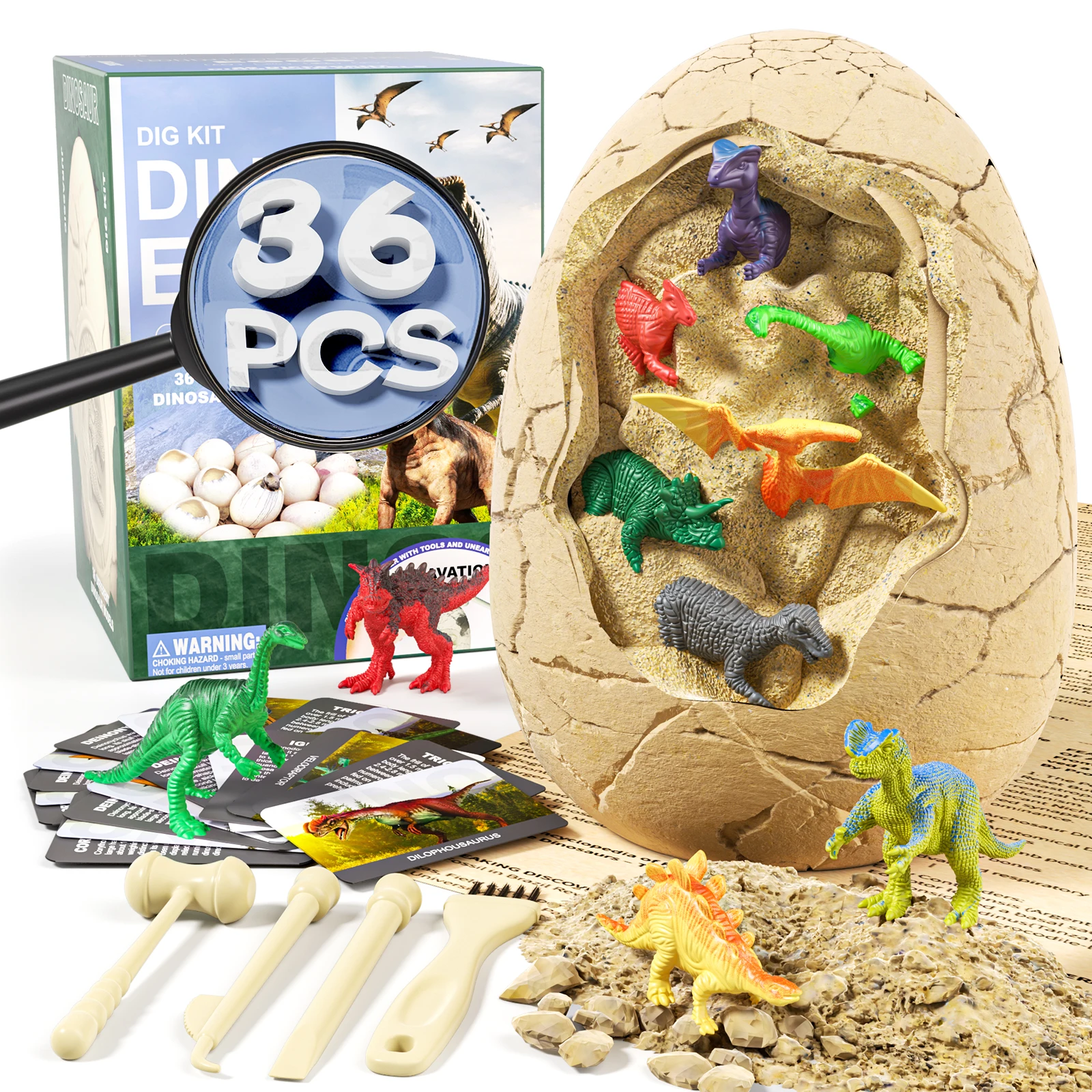 

Набор для раскопок 36 динозаврьих яиц для детей, игрушки-сюрпризы в виде яиц динозавров с лупой, научный STEM-набор для вечеринок по случаю дня рождения