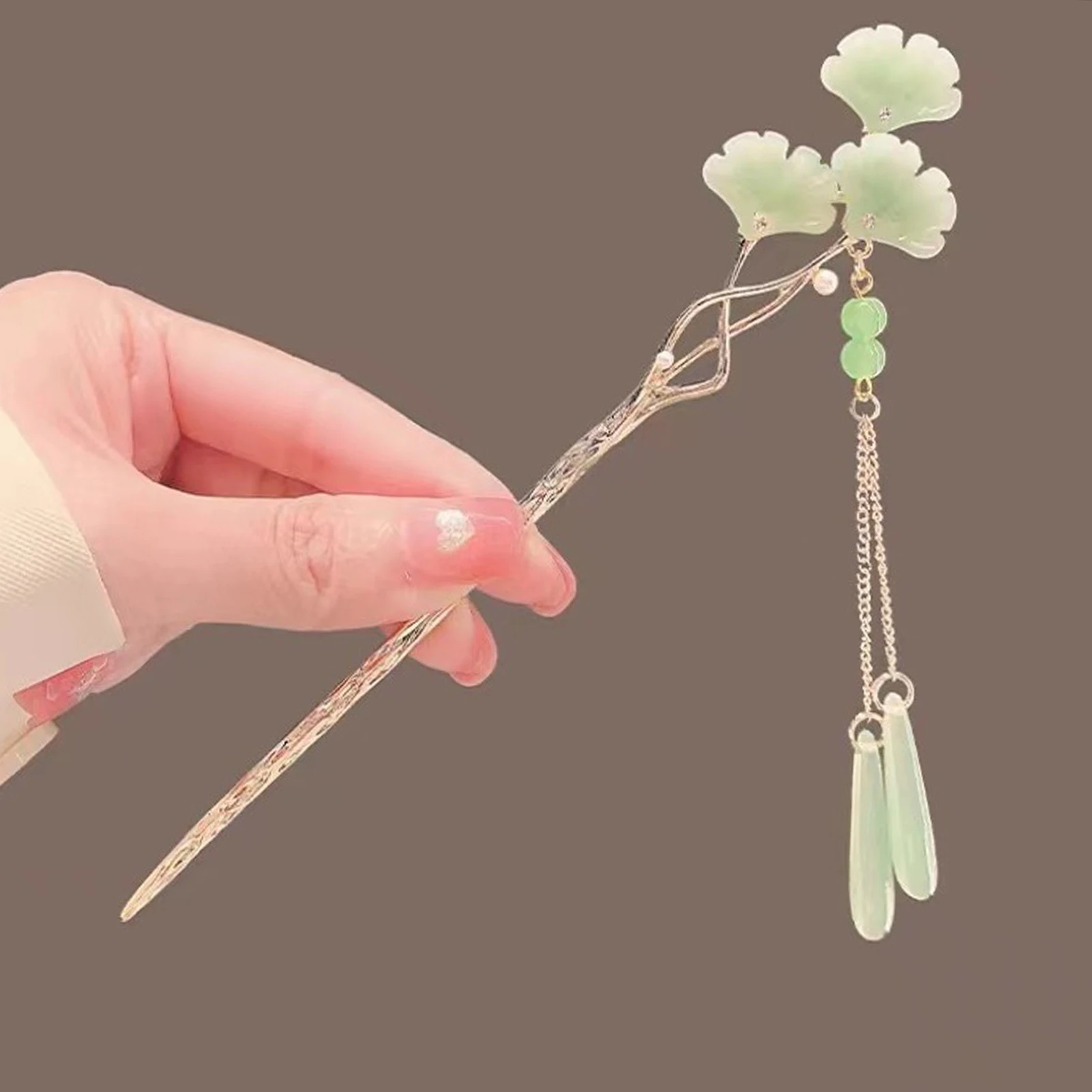 New Metal Jade Leaf Hair Chopsticks Vintage Women's Hair Stick Ladies Pearl Hair Sticks Accessories Chinese Hanfu Hair Jewelry