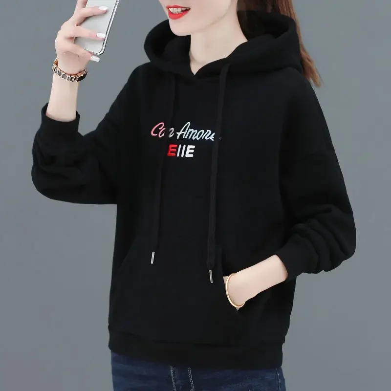 2024 New In Hoodies & Sweatshirts Hooded Autumn Winter Fleece Thick Warm Pullover Cheap Women's Sweatshirts And Free Shipping