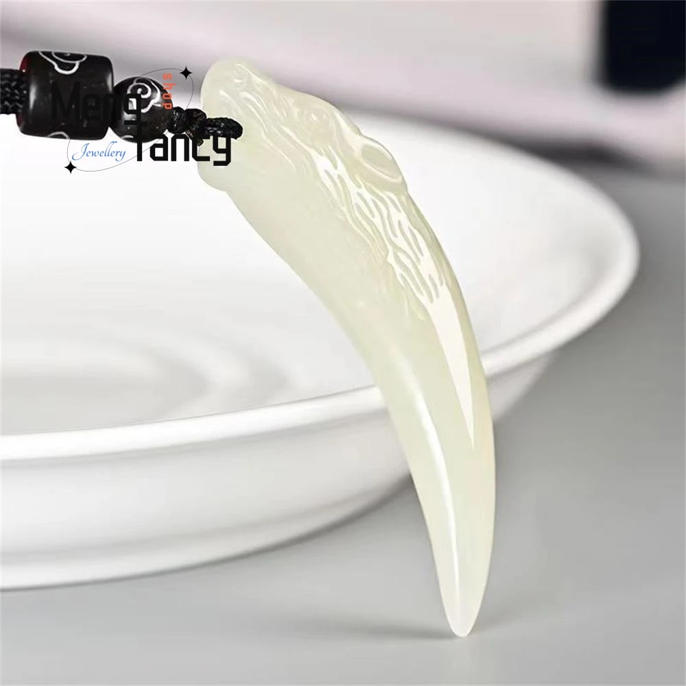 Natural Hetian White Jade Wolf Tooth Pendant Exquisite Elegant Simple High-grade Luxury Couple Fashion Jewelry Amulets Mascots