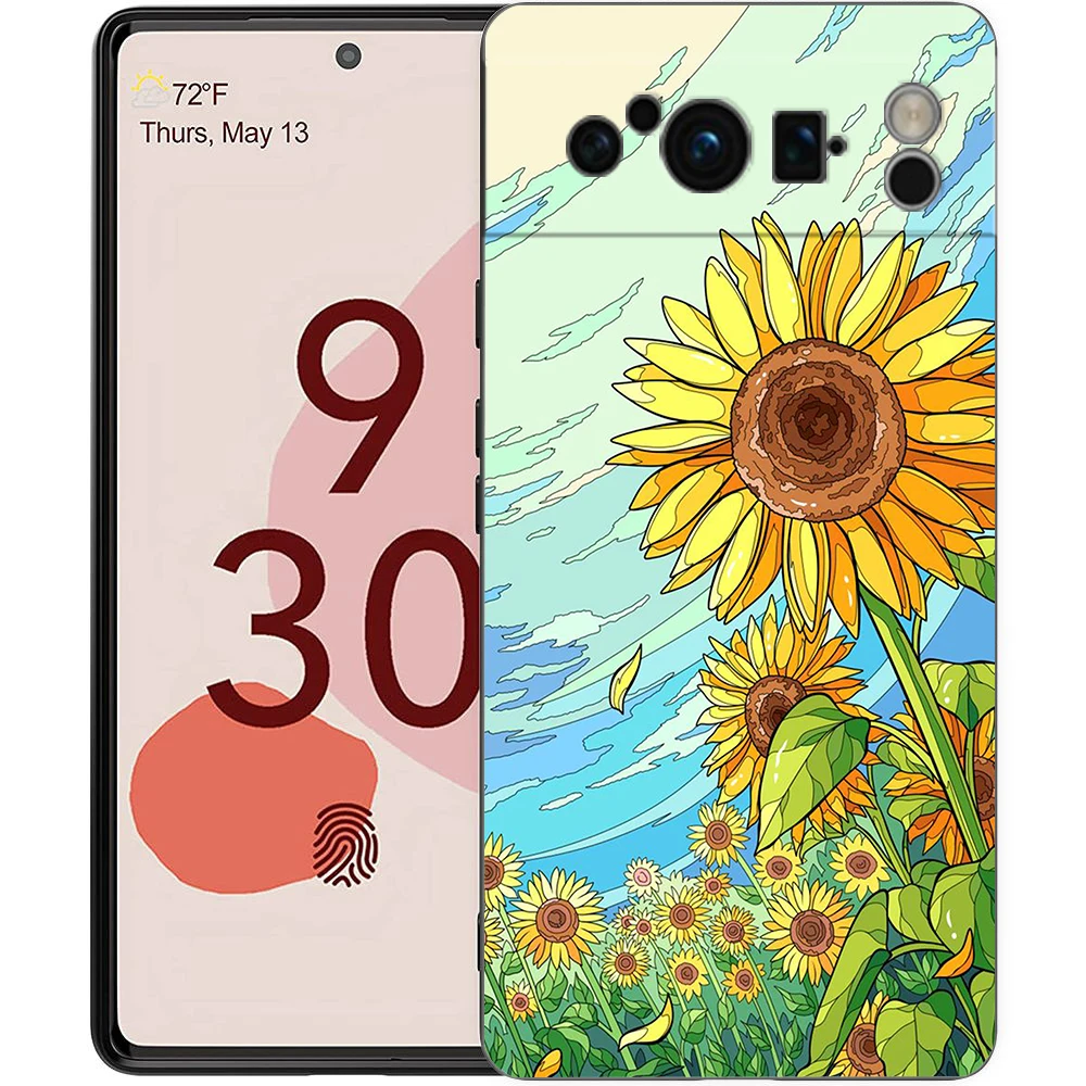 Phone Case For Google Pixel 8 7 6 Pro 8A 7A 6A TPU Shell Soft Silicone Shockproof Black Cover Cute Cartoon Candy Painted